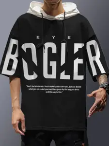Eyebogler Hooded Typography Printed Cotton Oversize T-shirt