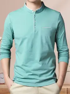 Eyebogler Mandarin Collar Long Sleeve Cotton T-shirt