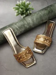 Anouk Embellished Embroidered Open Toe Flats