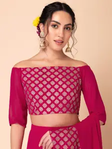 Rang by Indya Floral Printed Off Shoulder Blouson Crop Top
