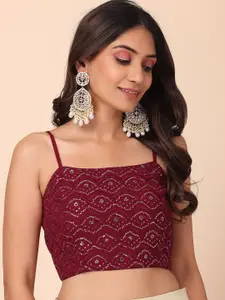 Rang by Indya Ethnic Motifs Sequinned Embroidered Blouson Crop Top