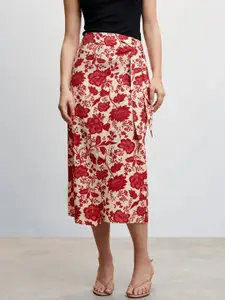 MANGO Waist Tie-Up Floral Print Wrap Skirt