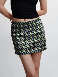 MANGO Women Geometric Printed Mini Straight Skirt