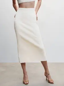 MANGO Self Design Straight Back Slit Midi Skirt