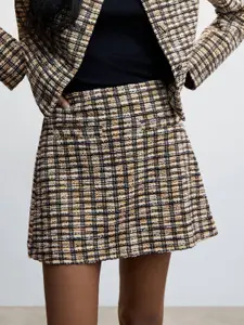 MANGO Self Design Checked Sustainable A-Line Mini Skirt