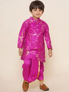 Sethukrishna Boys Ethnic Motifs Printed Mandarin Collar Kurta With Dhoti Pants