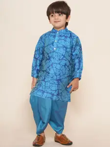 Sethukrishna Boys Ethnic Motifs Printed Mandarin Collar Kurta With Dhoti Pants