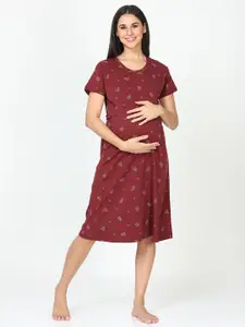 9shines Label Conversational Printed Pure Cotton Maternity Maxi Nightdress