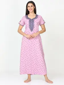9shines Label Floral Printed Pure Cotton Maxi Nightdress