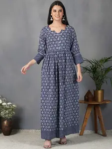 METRO-FASHION Bandhani Printed Fit & Flare Maxi Cotton Ethnic Dress with Dupatta
