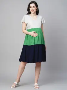 MomToBe Colourblocked Flutter Sleeve Maternity A-Line Sustainable Dress