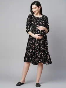 MomToBe Floral Printed Maternity A-Line Sustainable Dress