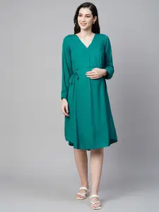 MomToBe V-Neck Maternity A-Line Sustainable Dress With Belt