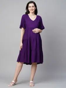 MomToBe Bell Sleeves Maternity Tiered Fit & Flare Sustainable Dress