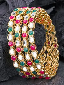 Sukkhi Set Of 4 Gold-Plated Kundan Stones-Studded Bangles