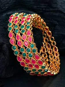 Sukkhi Set Of 4 Gold-Plated Stone-Studded Bangles