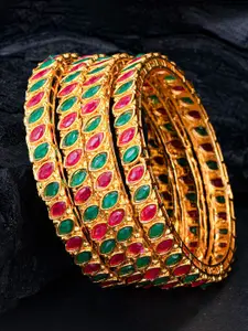 Sukkhi Set of 4 Gold-Plated Artificial Stones and Beads Studded Bangles