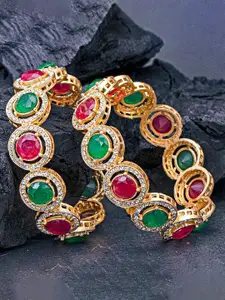 Sukkhi Set of 2 Gold-Plated Artificial Stones and Beads Studded Bangles