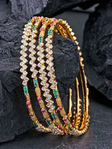 Sukkhi Set Of 4 Gold-Plated Stone Studded Bangles