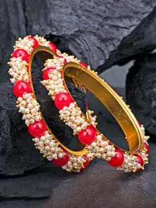 Sukkhi Set Of 2 Gold-Plated Pearl Beaded Bangles