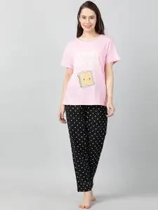 mackly Polka Dots Printed Pure Cotton Night Suit