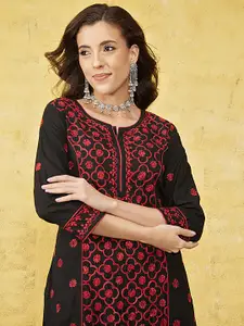 ADA Floral Embroidered Cotton Straight Kurta
