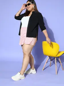 Berrylush Curve Women Plus Size Checked High-Rise Mini Skort