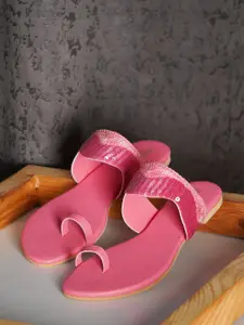 Anouk Fuchsia Ethnic Embellished Open One Toe Flats