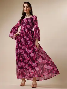 Vaidehi Fashion Floral Printed Bell Sleeve Georgette Maxi Dress