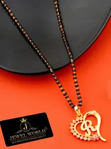 JEWEL WORLD Gold-Plated Stone-Studded & Beaded R-Letter Pendant Mangalsutra