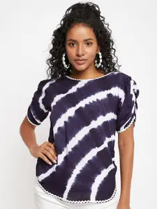 Ruhaans Tie and Dye Print Ruched Puff Sleeves Top