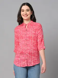 Vastraa Fusion Bandhani Printed Mandarin Collar Shirt Style Top