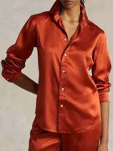 Polo Ralph Lauren Button Cuff Spread Collar Silk Casual Shirt