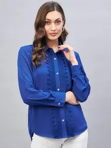 DELAN Shirt Collar Lace Up Shirt Style Top