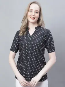 Enchanted Drapes Printed Mandarin Collar Shirt Style Top