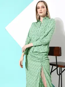 ANVI Be Yourself Floral Printed String Up Skirt with Shirt