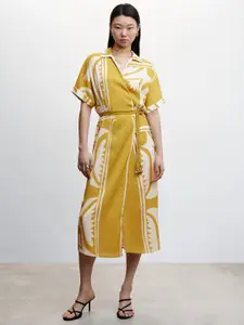 MANGO  Printed Shirt Wrap Midi Dress with Belt