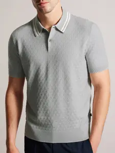 Ted Baker Self Design Polo Collar Short Sleeves Cotton T-shirt
