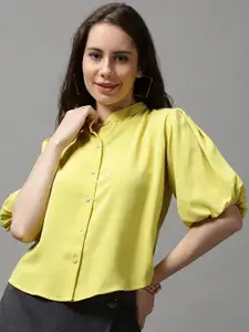 SHOWOFF Mandarin Collar Puff Sleeves Shirt Style Top