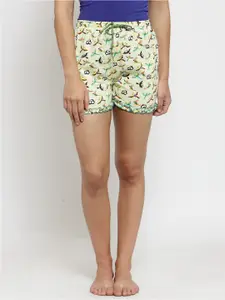 Claura Women Yellow & Yellow Printed Pure Cotton Lounge Shorts