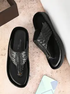 Azzaro Black Men Woven Design Comfort Sandals