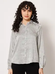 HERE&NOW Grey & Black Geometric Printed Spread Collar Casual Shirt