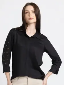 SHAYE Shirt Collar Satin Shirt Style Top