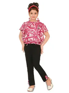 CELEBRITY CLUB Girls Abstract Printed Top With Trousers