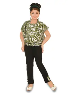 CELEBRITY CLUB Girls Abstract Printed Top With Trousers