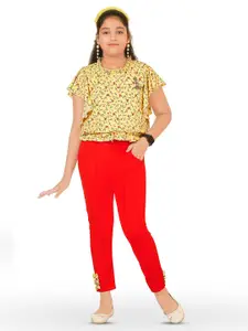 CELEBRITY CLUB Girls Floral Printed Top With Trousers
