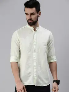 SHOWOFF Comfort Fit Mandarin Collar Cotton Linen Casual Shirt