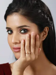 DressBerry Gold-Plated & White CZ-Studded Adjustable Finger Ring