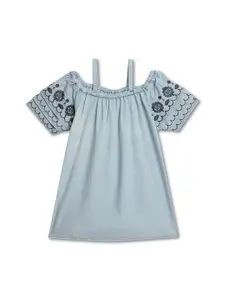 Cantabil Girls Shoulder Straps Embroidered Cotton A-Line Top