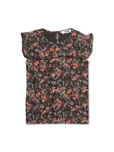 Cantabil Girls Floral Printed Round Neck Flutter Sleeve Top